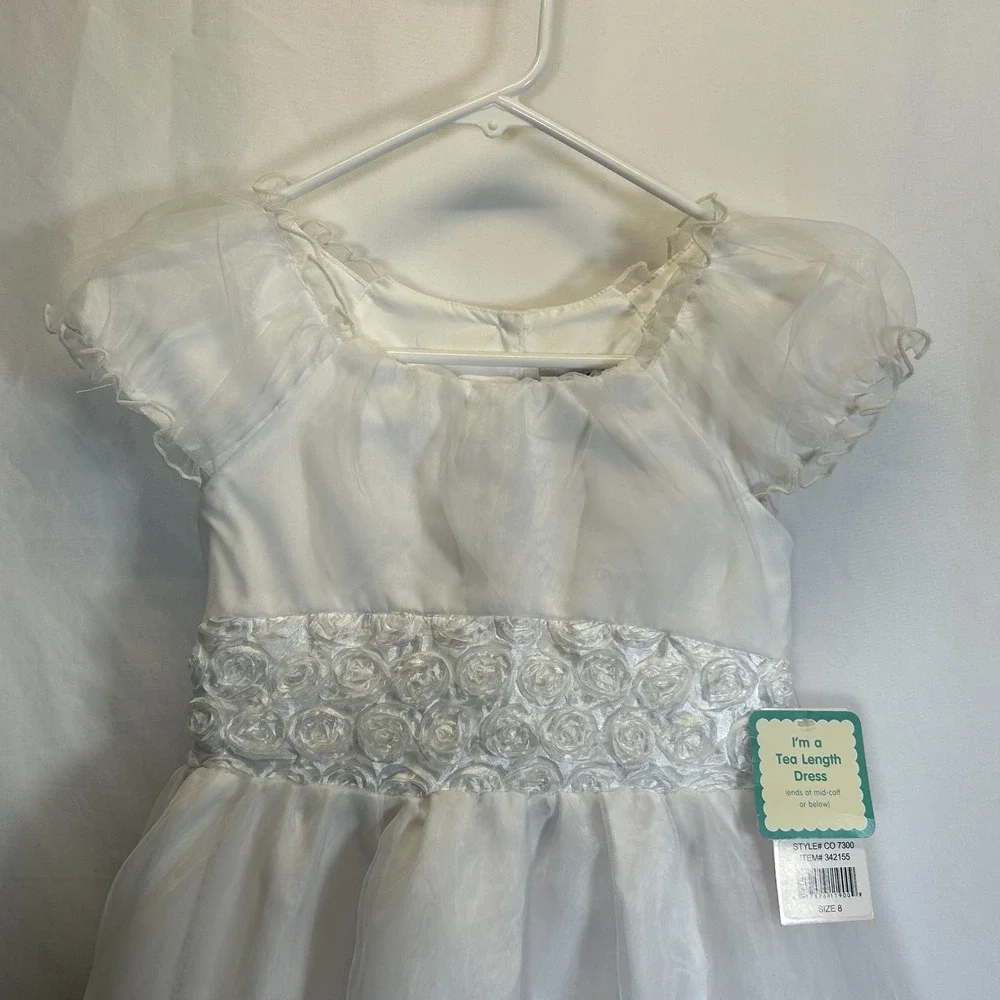 Jona Michelle Girls 8 White Formal Dress Wedding Flower Communion Tulle Roses